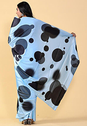 Digital Printed Satin Saree in Sky Blue