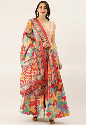 Digital Printed Satin Silk Lehenga in Multicolor