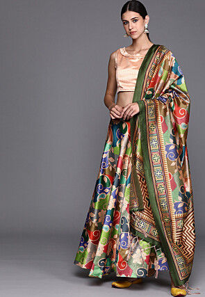 Digital Printed Satin Silk Lehenga in Multicolor