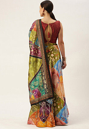 Digital Printed Satin Silk Lehenga in Multicolor