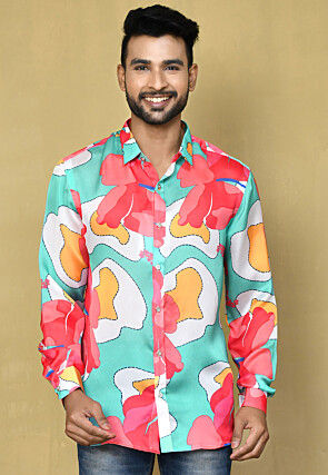Digital Printed Satin Silk Shirt in Multicolor