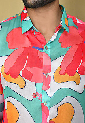 Digital Printed Satin Silk Shirt in Multicolor