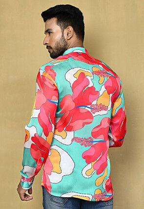Digital Printed Satin Silk Shirt in Multicolor