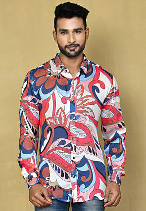 Digital Printed Satin Silk Shirt in Multicolor