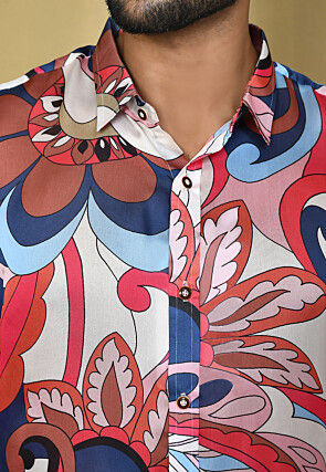 Digital Printed Satin Silk Shirt in Multicolor