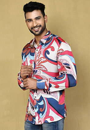 Digital Printed Satin Silk Shirt in Multicolor