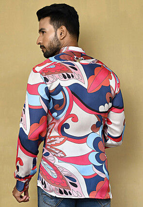 Digital Printed Satin Silk Shirt in Multicolor