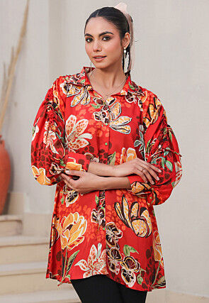 Digital Printed Satin Top in Red