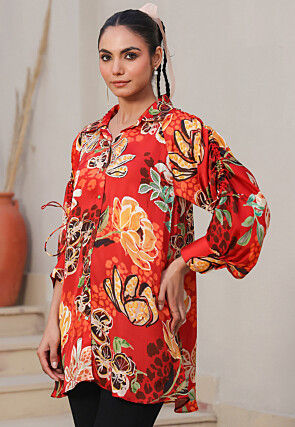 Digital Printed Satin Top in Red