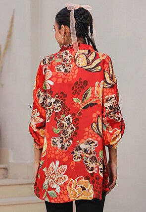 Digital Printed Satin Top in Red