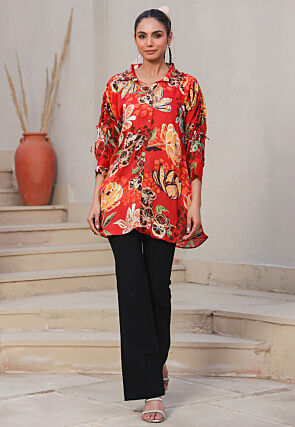 Digital Printed Satin Top in Red