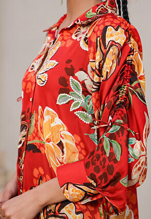 Digital Printed Satin Top in Red