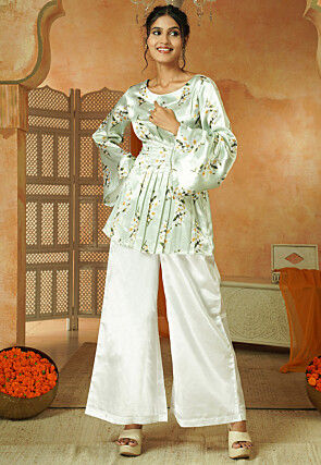 Digital Printed Satin Top Set in Pastel Green