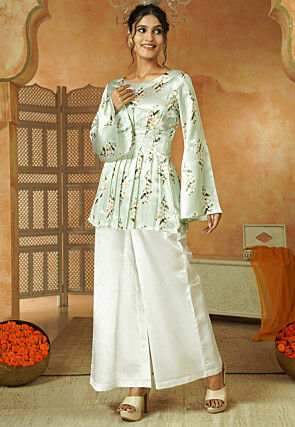 Digital Printed Satin Top Set in Pastel Green