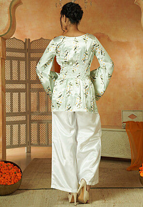 Digital Printed Satin Top Set in Pastel Green