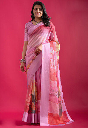 Digital Printed Super Net Saree in Light Purple