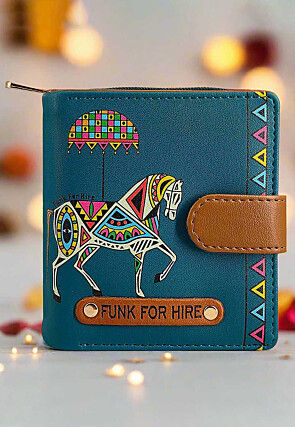Digital Printed Synthetic Ladies Wallet in Teal Blue