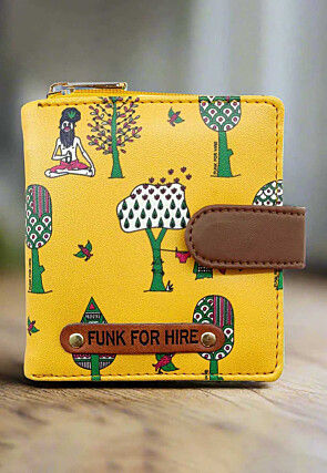 Digital Printed Synthetic Ladies Wallet in Yellow