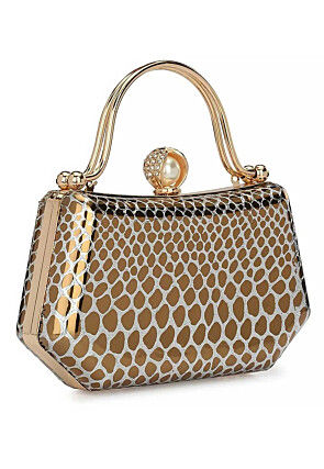 Digital Printed Synthetic Rectangular Clutch Bag in Dark Beige