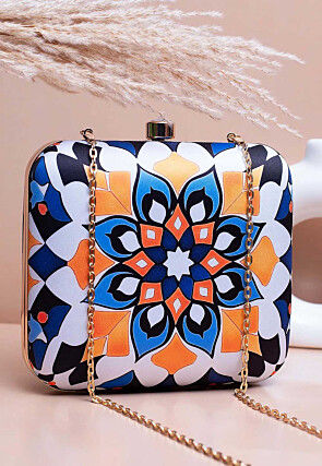 Digital Printed Synthetic Square Clutch Bag in Multicolor
