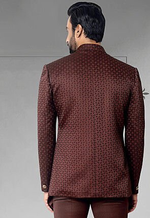 Digital Printed Terry Rayon Jodhpuri Jacket in Maron