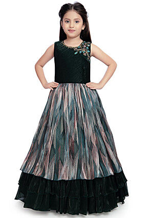Digital Printed Tissue Layered Gown in Green