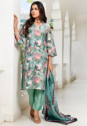 Digital Printed Tissue Pakistani Suit in Light Green