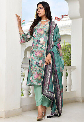 Digital Printed Tissue Pakistani Suit in Light Green