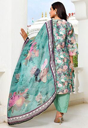 Digital Printed Tissue Pakistani Suit in Light Green