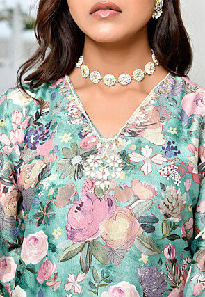 Digital Printed Tissue Pakistani Suit in Light Green