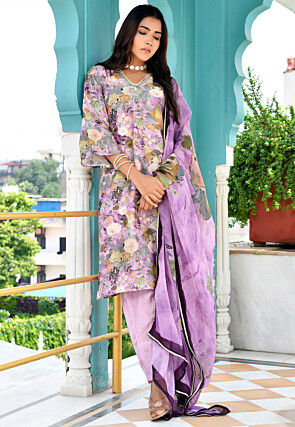 Digital Printed Tissue Pakistani Suit in Light Purple