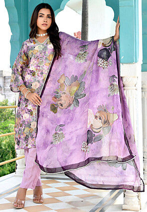 Digital Printed Tissue Pakistani Suit in Light Purple