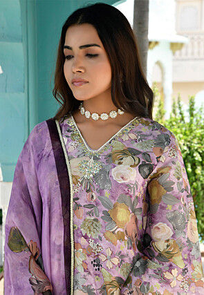 Digital Printed Tissue Pakistani Suit in Light Purple