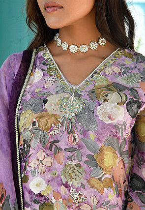 Digital Printed Tissue Pakistani Suit in Light Purple