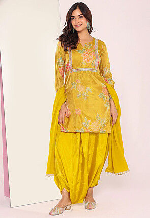 Digital Printed Tissue Punjabi Suit in Yellow