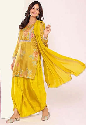 Digital Printed Tissue Punjabi Suit in Yellow