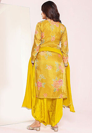 Digital Printed Tissue Punjabi Suit in Yellow