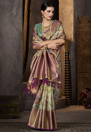 Digital Printed Tissue Saree in Light Green