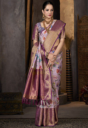 Digital Printed Tissue Saree in Light Purple