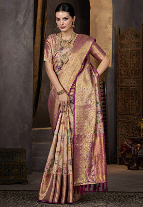 Digital Printed Tissue Saree in Peach