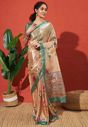 Digital Printed Tissue Saree in Peach