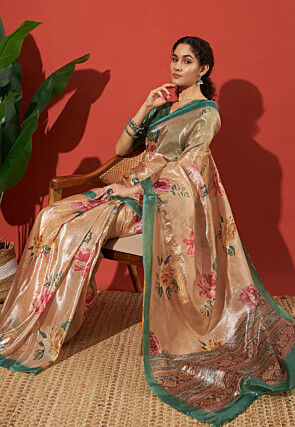 Digital Printed Tissue Saree in Peach