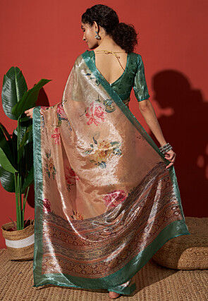 Digital Printed Tissue Saree in Peach
