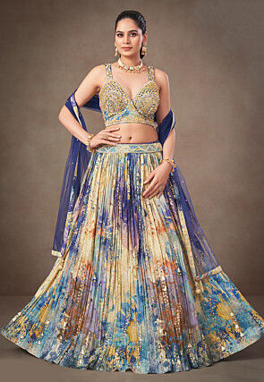 Digital Printed Tissue Silk Lehenga in Multicolor