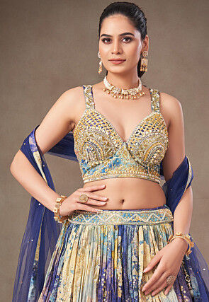 Digital Printed Tissue Silk Lehenga in Multicolor