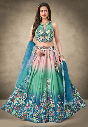 Digital Printed Tissue Silk Lehenga in Multicolor