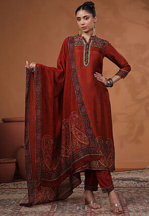 Tussar Silk Paisley Print Salwar Kameez Buy Designer Indian Suits for Women Online Utsav Fashion