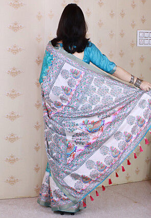 Digital Printed Tussar Silk Saree in Blue