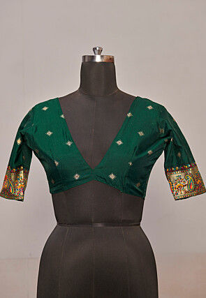 Digital Printed Tussar Silk Saree in Dark Green