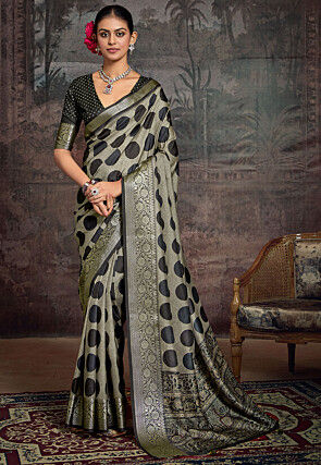 Digital Printed Tussar Silk Saree in Dusty Green